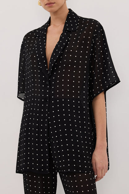 VANESSA BLACK OVERSIZED SHORT SLEEVE RESORT SHIRT