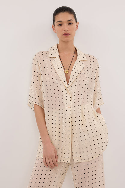 VANESSA SANDSTONE OVERSIZED SHORT SLEEVE RESORT SHIRT