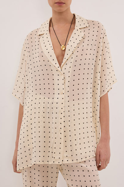 VANESSA SANDSTONE OVERSIZED SHORT SLEEVE RESORT SHIRT