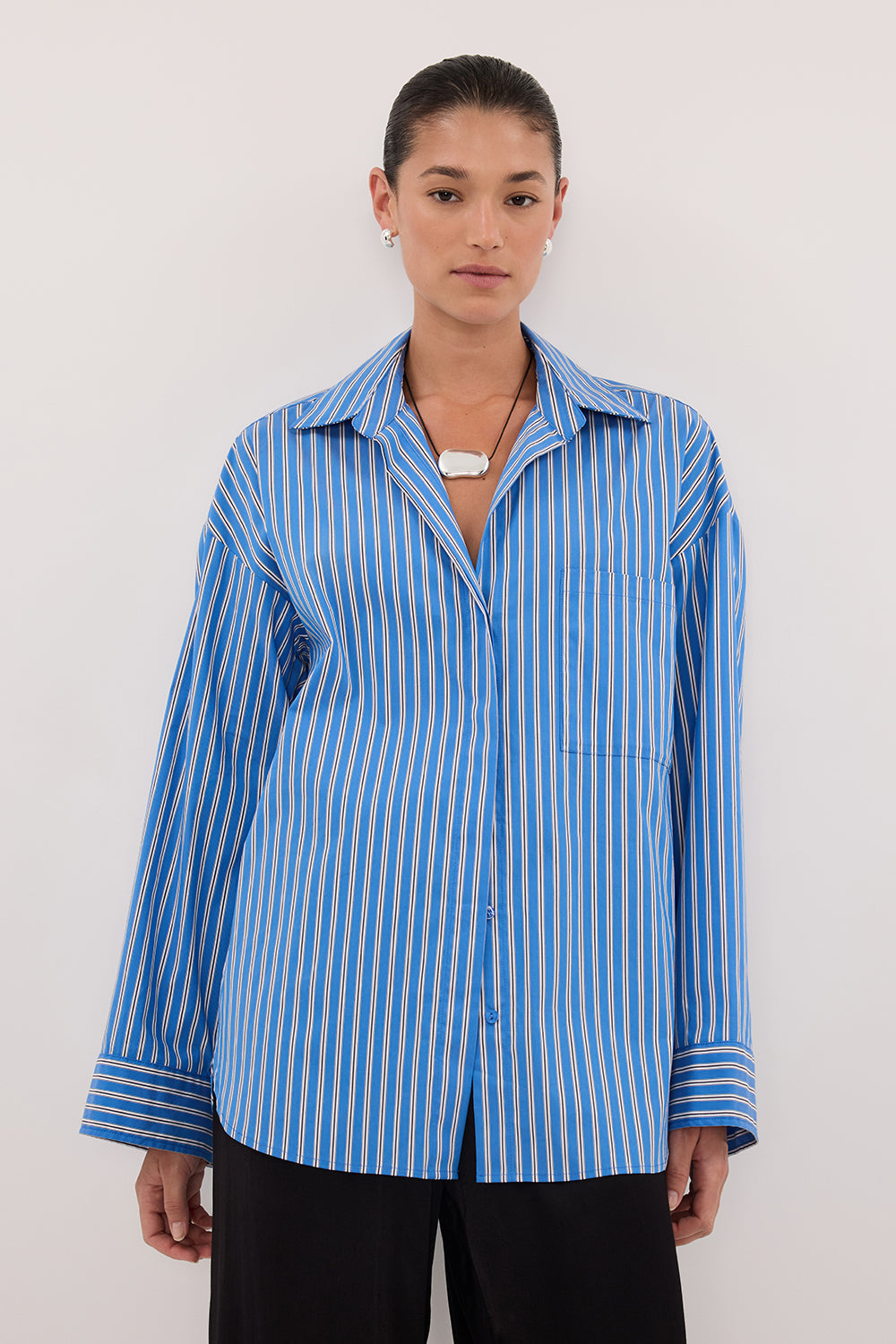MISHA AZURE BLUE STRIPE SHIRT