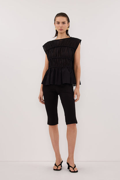 FLYNN BLACK LINEN TIERED TOP