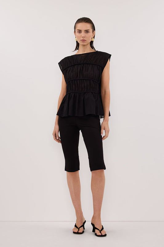 FLYNN BLACK LINEN TIERED TOP