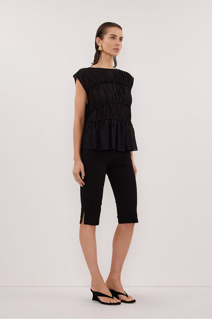 FLYNN BLACK LINEN TIERED TOP