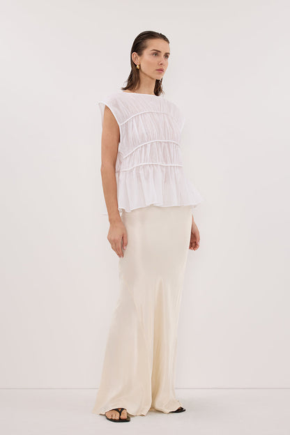 FLYNN WHITE LINEN BLEND TIERED TOP