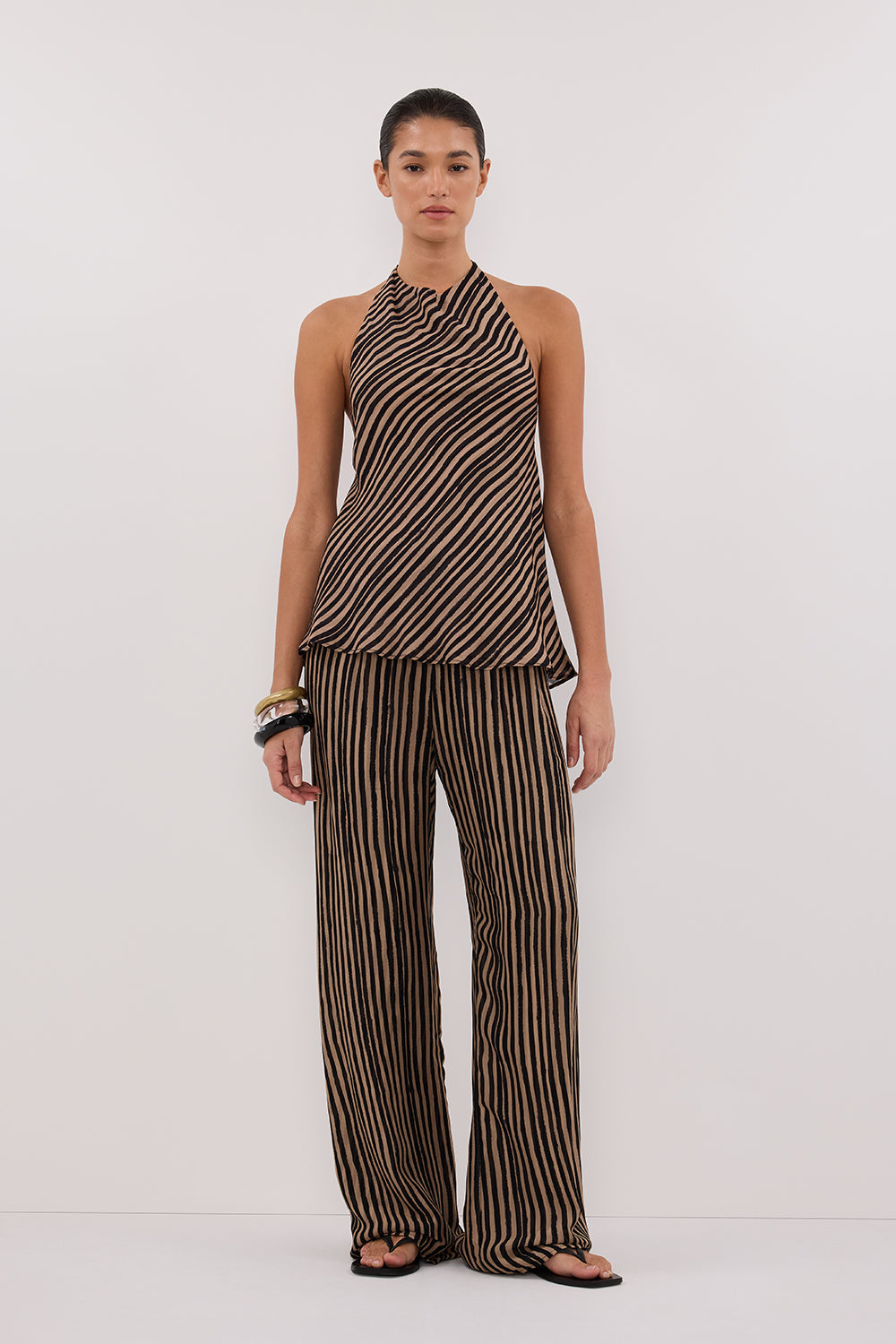 CHARLI TAN STRIPE HALTER TOP