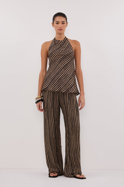 CHARLI TAN STRIPE HALTER TOP