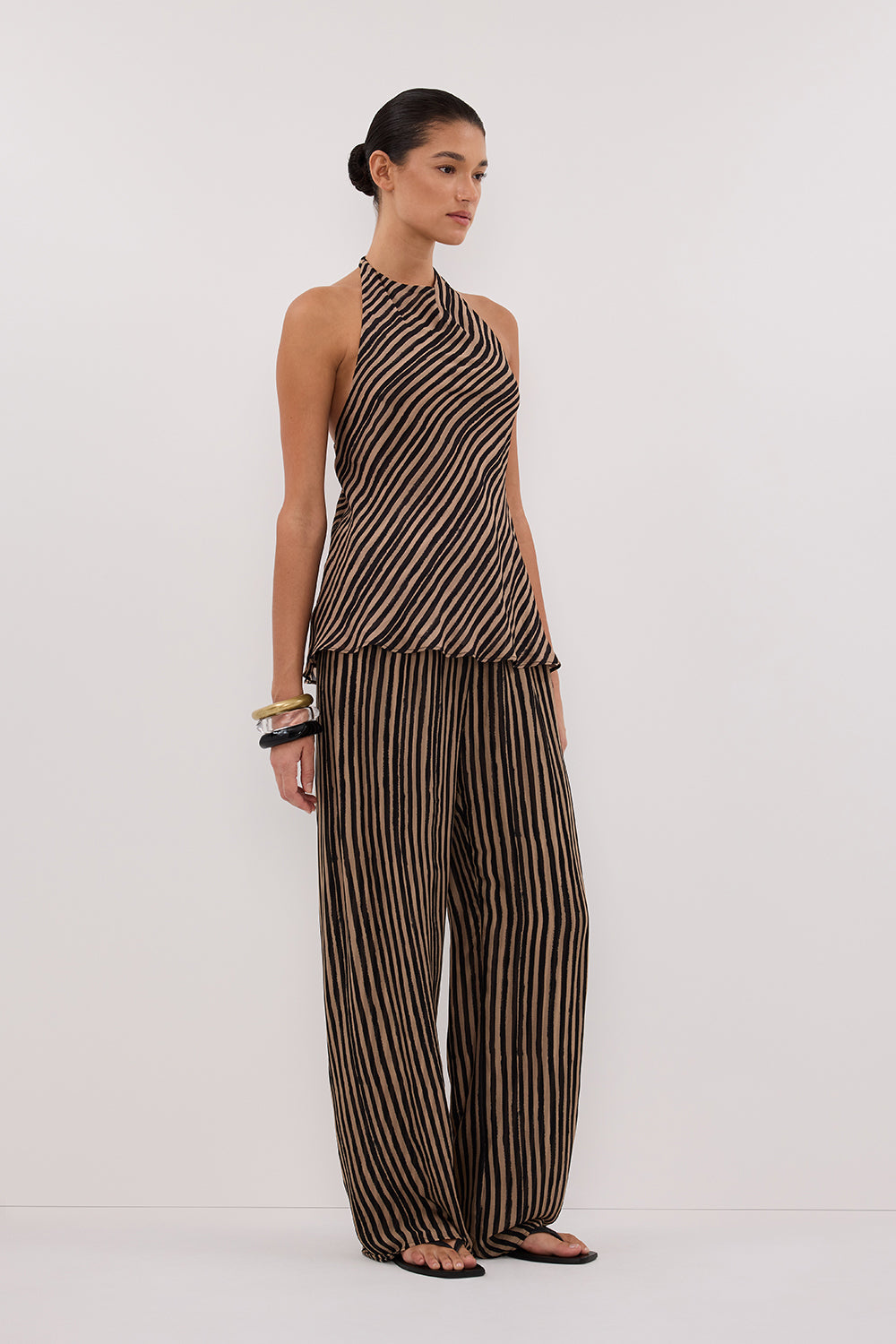 CHARLI TAN STRIPE HALTER TOP