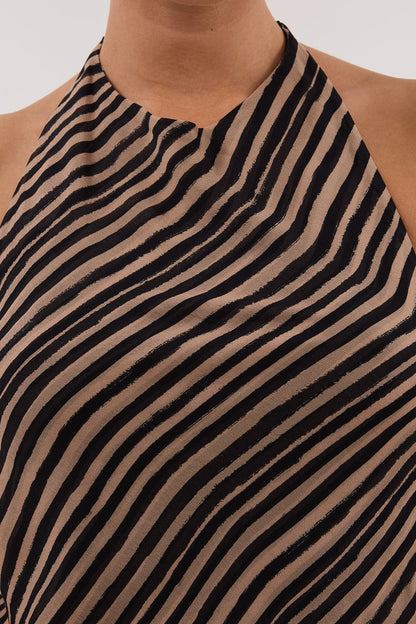 CHARLI TAN STRIPE HALTER TOP