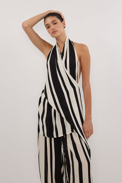 BEAU BLACK STRIPE HALTER TOP