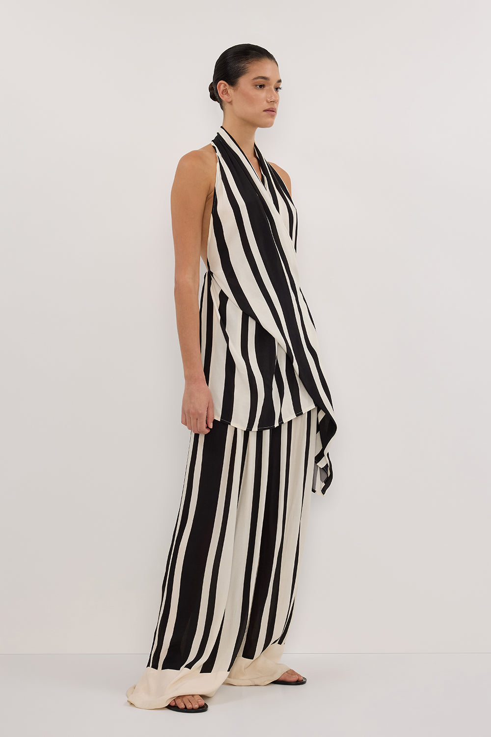 BEAU BLACK STRIPE HALTER TOP