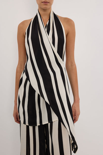 BEAU BLACK STRIPE HALTER TOP