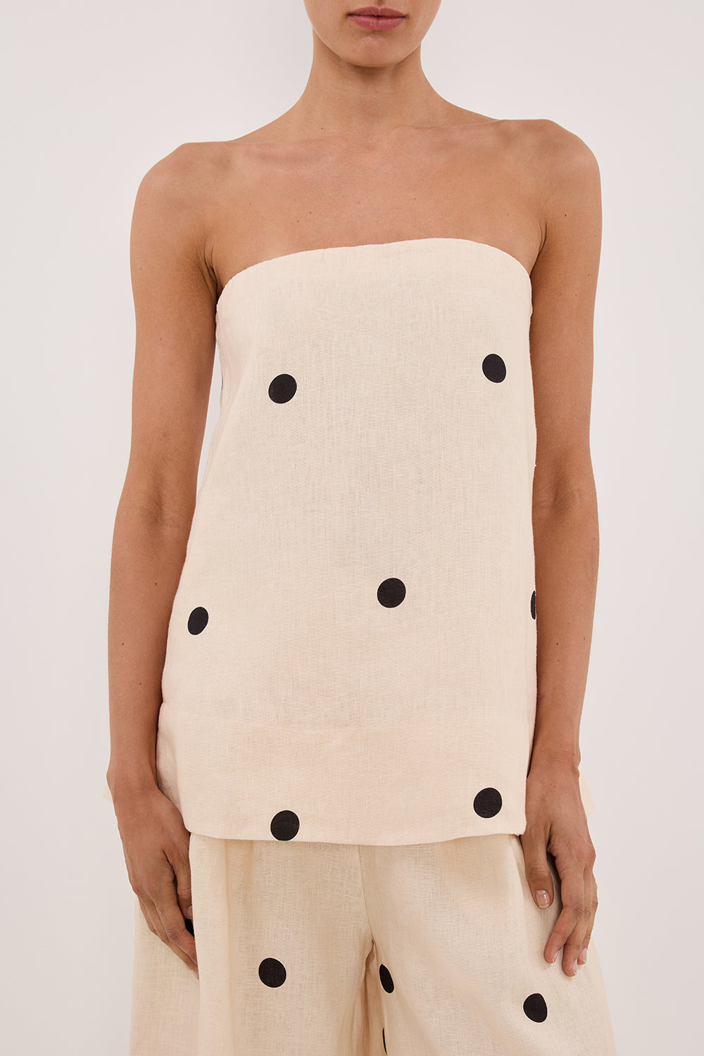 BEVERLY CREAM SPOT STRAPLESS TOP