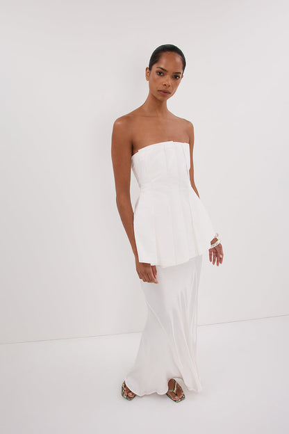 LILLY WHITE PLEATED STRAPLESS TOP