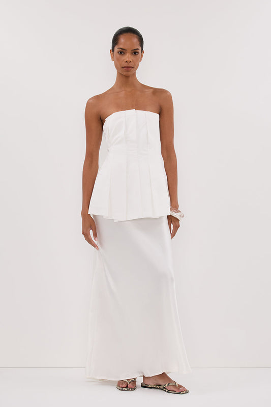 LILLY WHITE PLEATED STRAPLESS TOP