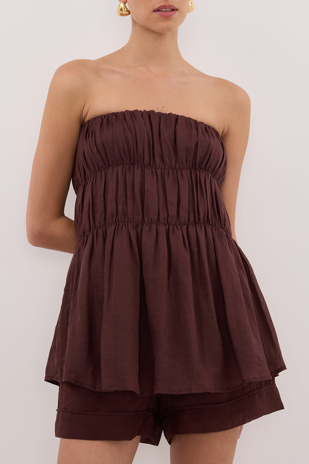 ARTIE WALNUT RAMIE STRAPLESS TOP