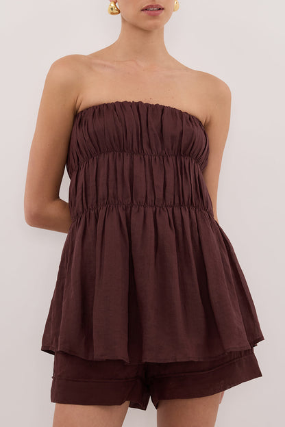 ARTIE WALNUT RAMIE STRAPLESS TOP