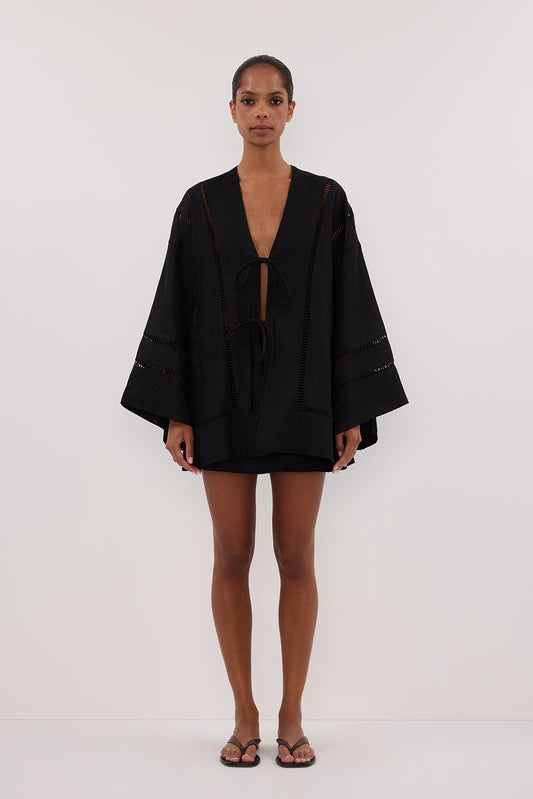 LINDSAY BLACK LINEN KIMONO TOP