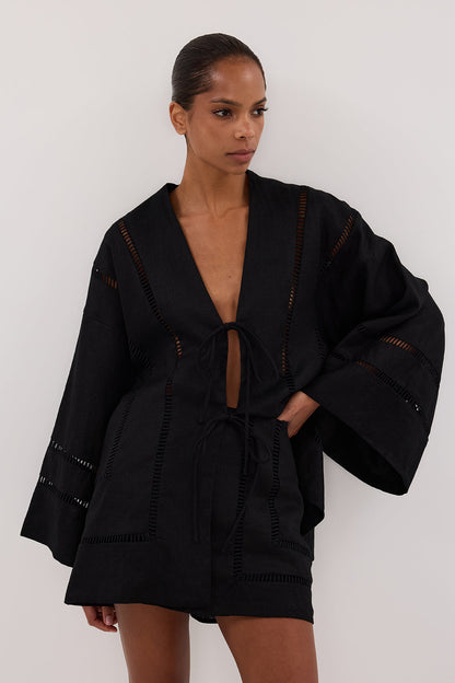 LINDSAY BLACK LINEN KIMONO TOP