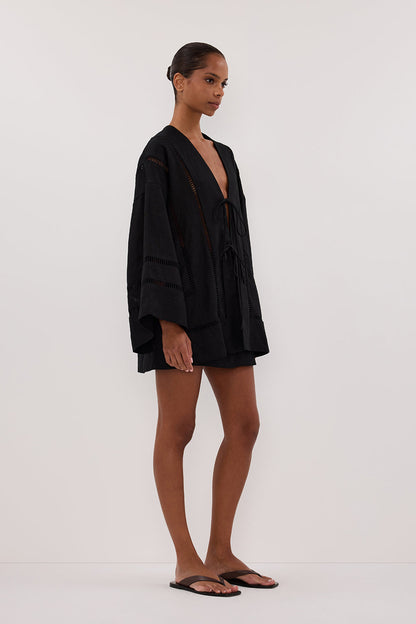 LINDSAY BLACK LINEN KIMONO TOP