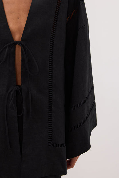 LINDSAY BLACK LINEN KIMONO TOP