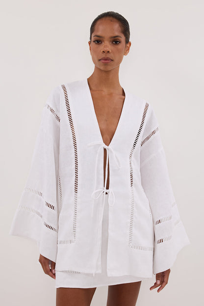 LINDSAY WHITE LINEN KIMONO TOP
