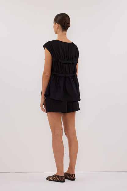 QUINN BLACK LINEN RUFFLE TOP