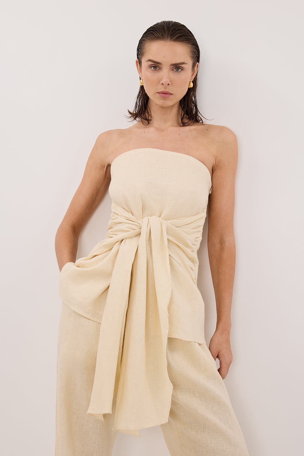 PIPPY BUTTERMILK LINEN STRAPLESS TOP