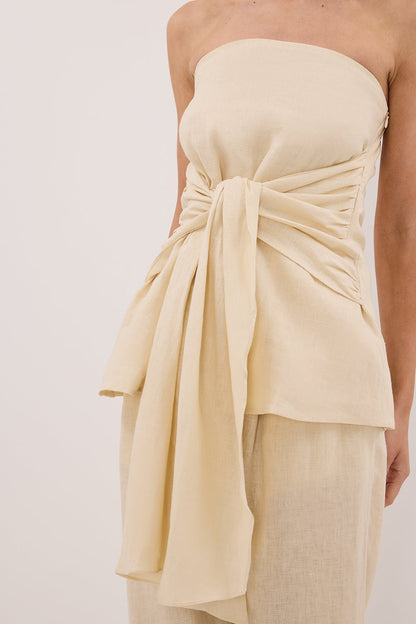 PIPPY BUTTERMILK LINEN STRAPLESS TOP