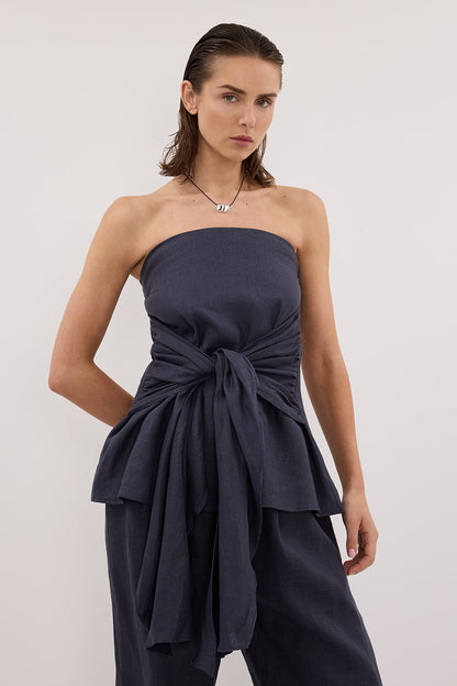 PIPPY INDIGO LINEN STRAPLESS TOP
