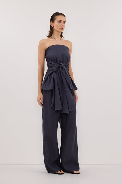 PIPPY INDIGO LINEN STRAPLESS TOP