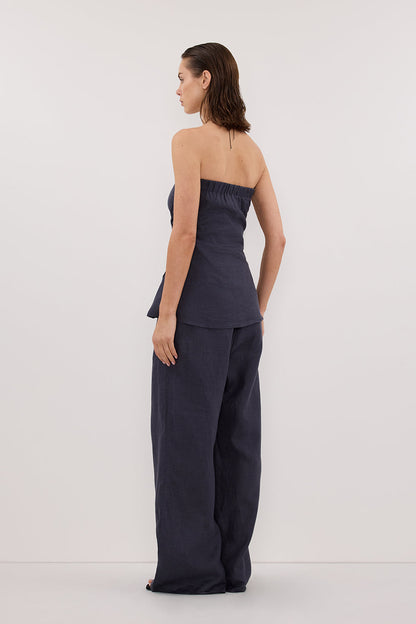 PIPPY INDIGO LINEN STRAPLESS TOP