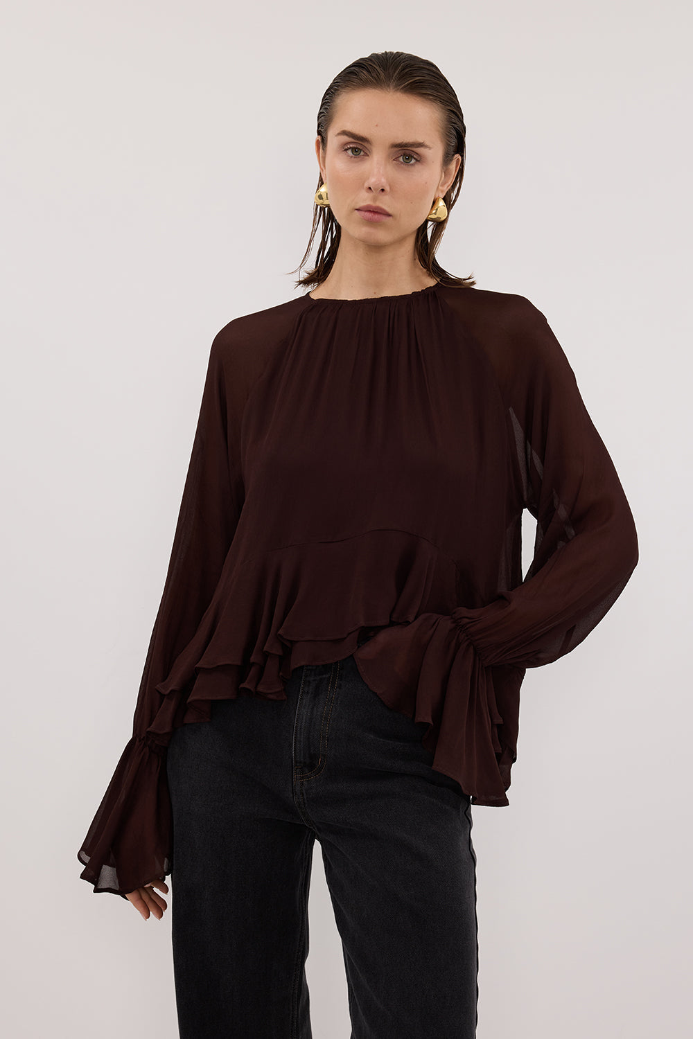 BODHI DARK CHOC LONG SLEEVE TOP
