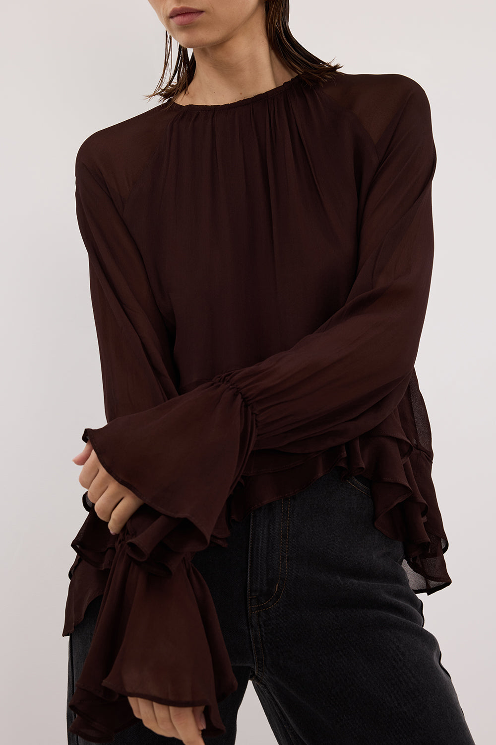 BODHI DARK CHOC LONG SLEEVE TOP
