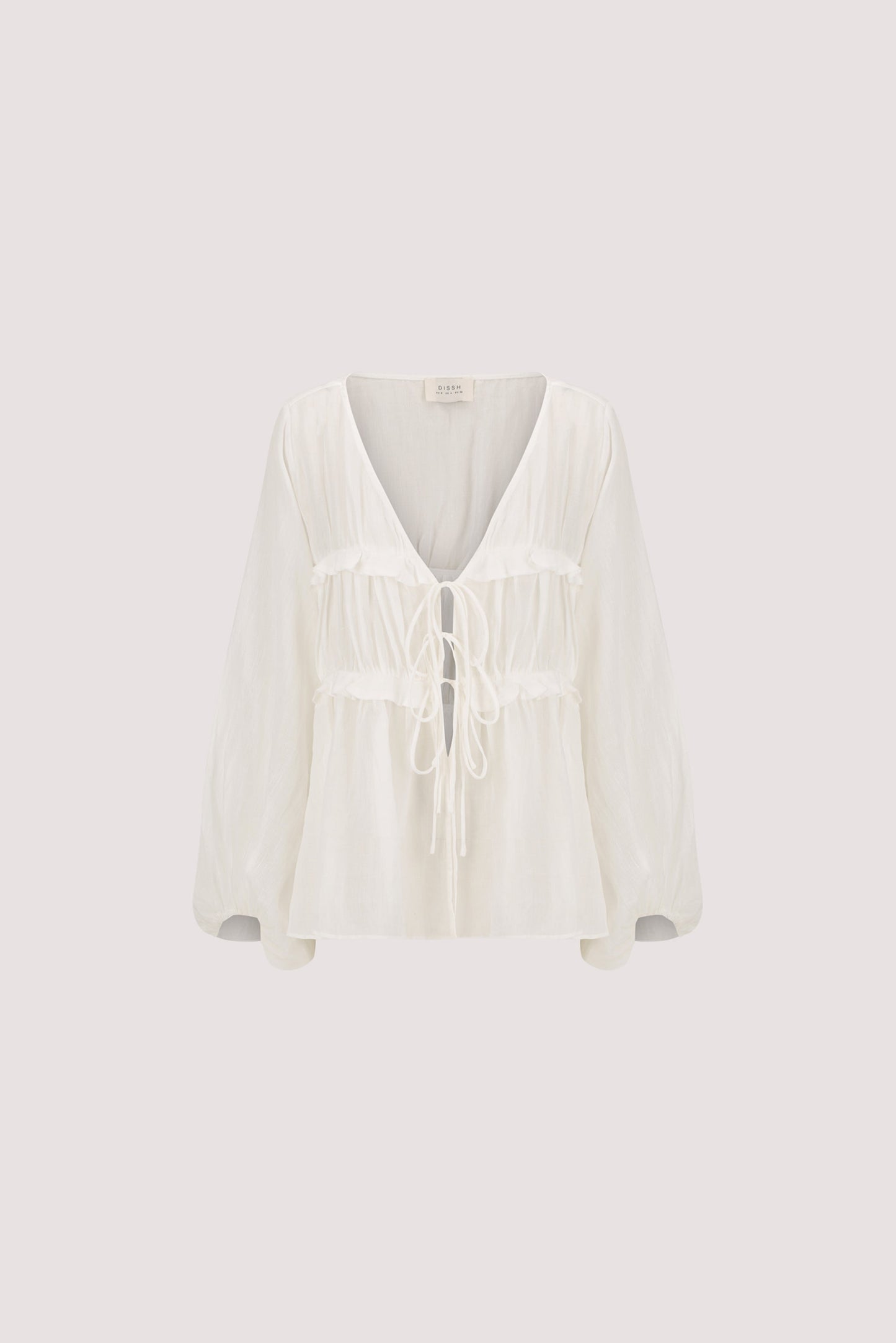 MILA WHITE RAMIE LONG SLEEVE FRILL TOP