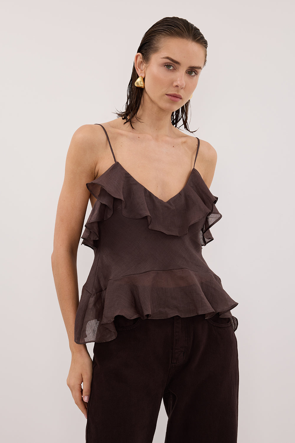 SARA DARK CHOC RAMIE CAMI TOP