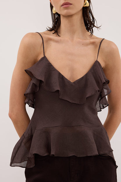 SARA DARK CHOC RAMIE CAMI TOP