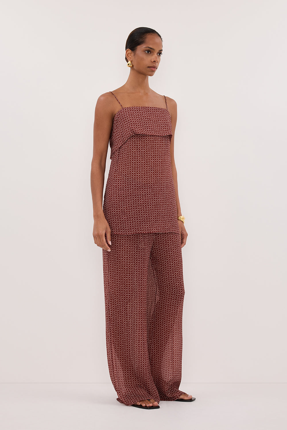 TIA SAHARA SLEEVELESS MICRO CHECK CAMI TOP