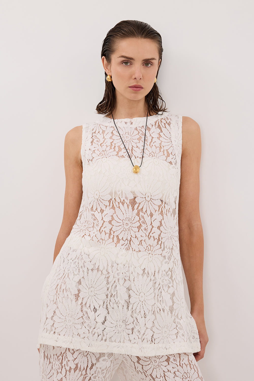 WILMA WHITE SLEEVELESS LACE TUNIC