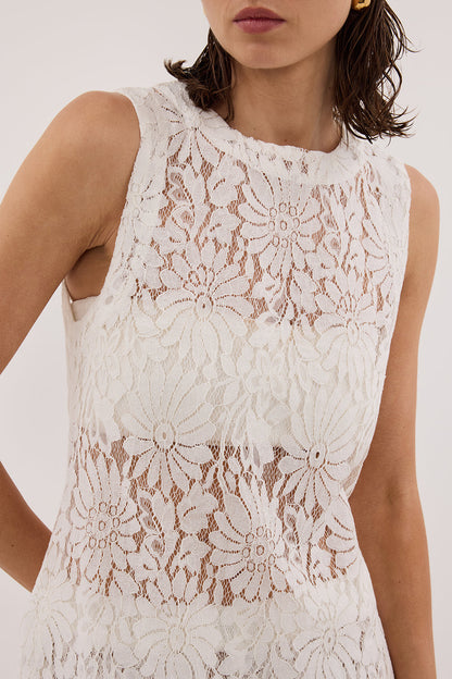 WILMA WHITE SLEEVELESS LACE TUNIC