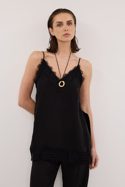 ANDREA BLACK SLEEVELESS LACE CAMI TOP