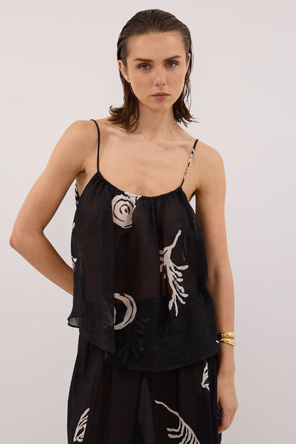 POSITANO BLACK SLEEVELESS RAMIE TOP
