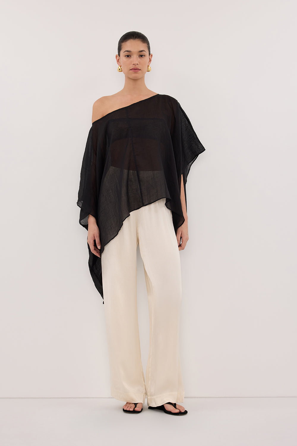 BRIANNE BLACK BATWING RAMIE TOP