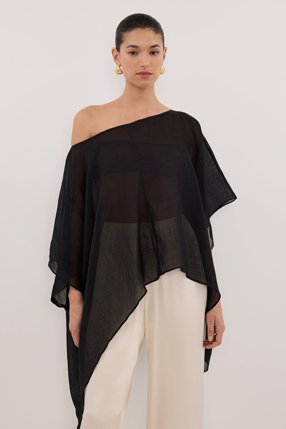 BRIANNE BLACK BATWING RAMIE TOP