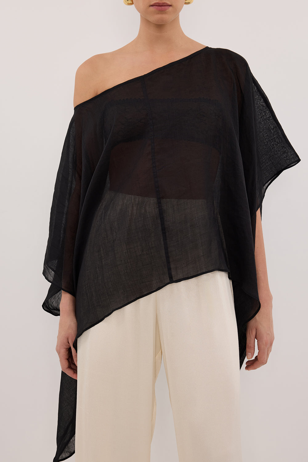 BRIANNE BLACK BATWING RAMIE TOP
