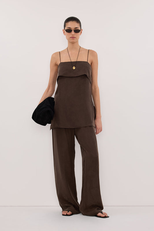 IDA BITTER CHOC SLEEVELESS FOLDOVER CAMI TOP