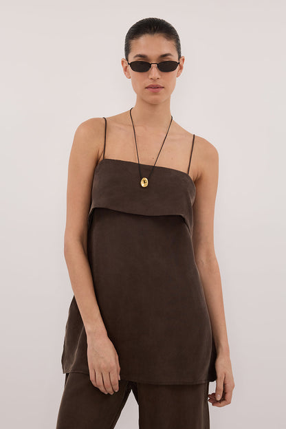 IDA BITTER CHOC SLEEVELESS FOLDOVER CAMI TOP