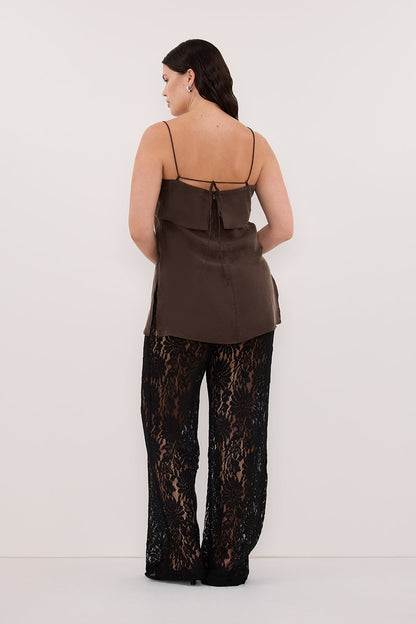 IDA BITTER CHOC SLEEVELESS FOLDOVER CAMI TOP