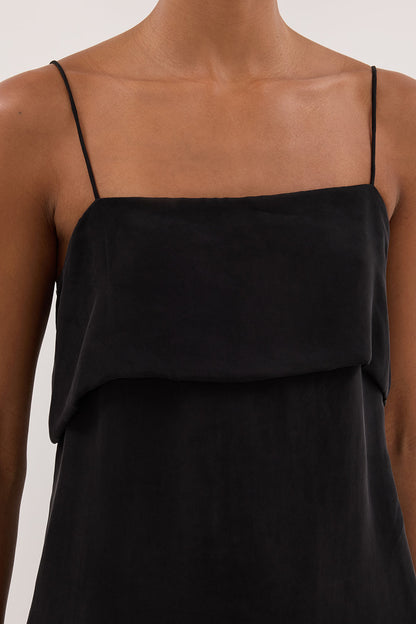 IDA BLACK SLEEVELESS FOLDOVER CAMI TOP