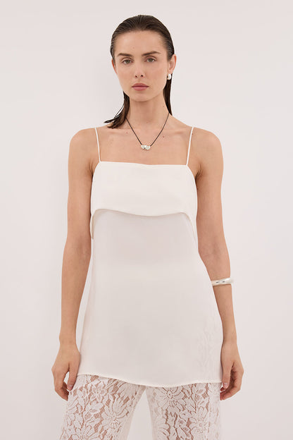 IDA WHITE SLEEVELESS FOLDOVER CAMI TOP