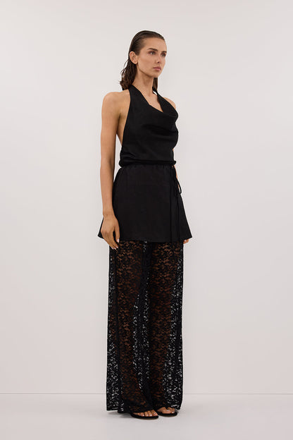 HAYLEE BLACK SLEEVELESS LINEN COWL TOP